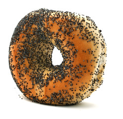 Poppyseed bagel. Isolated on white.