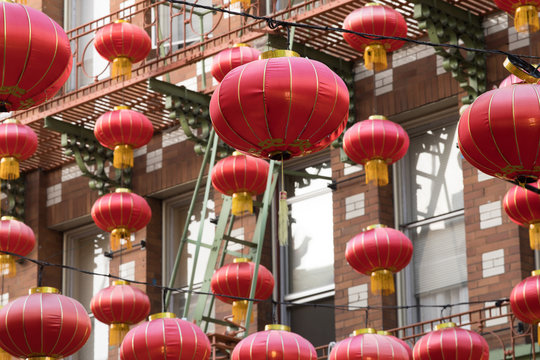 Red (fire) Chinese Lanterns. Chinatown, San Francisco, California, USA.
