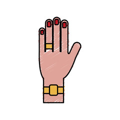 hand with golden watch and ring icon over white background. colorful design. vector illustration