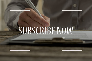 Subscribe now text over conceptual business scene