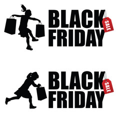 child silhouette with black friday and sale tag in red color illustration