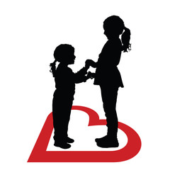 children silhouette happy in red heart illustration