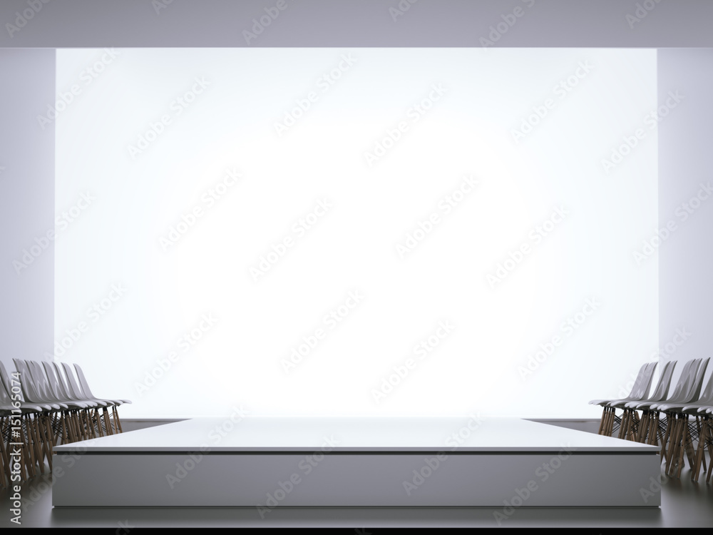 Poster empty runway and chairs. 3d rendering