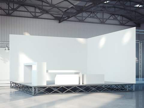 Empty stage in modern exhibition interior. 3d rendering