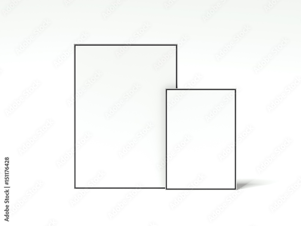Poster two blank picture frames. 3d rendering