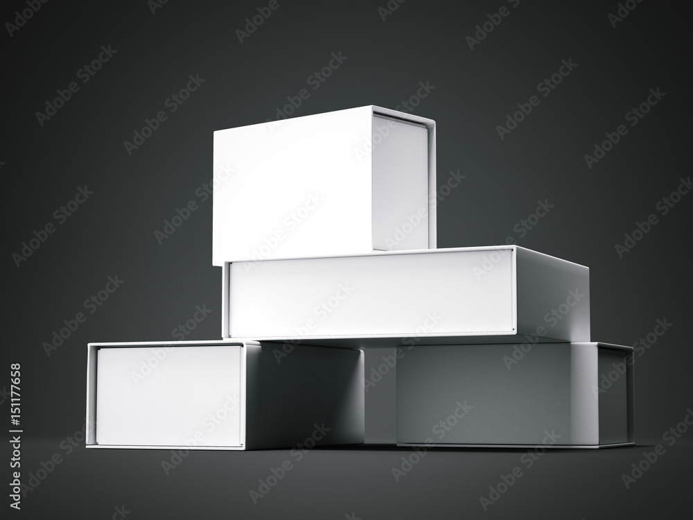 Poster different types of boxes. 3d rendering