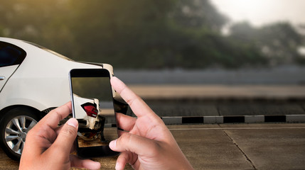 accident on street, damaged automobiles  take photo car crash accident for insurance