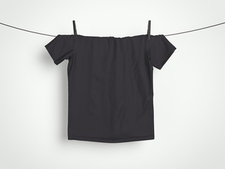 Black t-shirt on a rope. 3d rendering