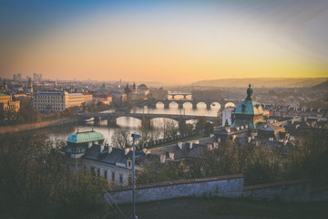 Fototapeta na wymiar Beautiful colorful Prague view. Sunset in Europe