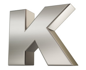 3d render. Metal alphabet symbol  K.