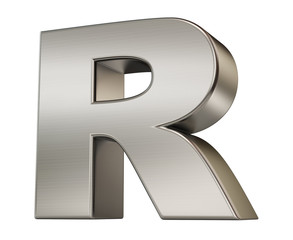 3d render. Metal alphabet symbol  R.