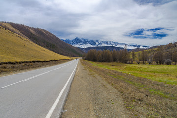 Road in snowy mountains