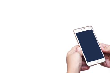 woman hold smartphone on white background