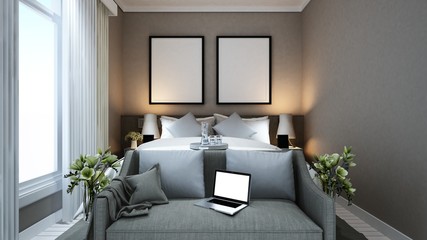 Bedroom space in hotel - 3D Rendering