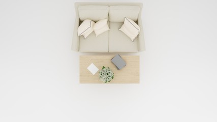 Top plan sofa 3d rendering 