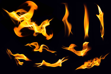 Fire flames on black background,Flames of Fire in a fireplace,fire flame,fire flame close up