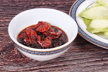 Sweet fish sauce and dried shrimp with mangoes.