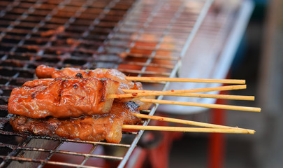 Bamboo skewer grilled pork