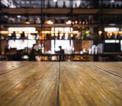 Table top counter Blurred Bar Shelf People Restaurant pub background
