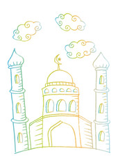  Abstract Mosque illustration. Sketchy hand drawn Doodle.