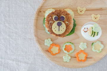 Bear and bumble bee lunch plate, fun food art for kids