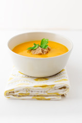 Pumpkin cream soup in a bowl