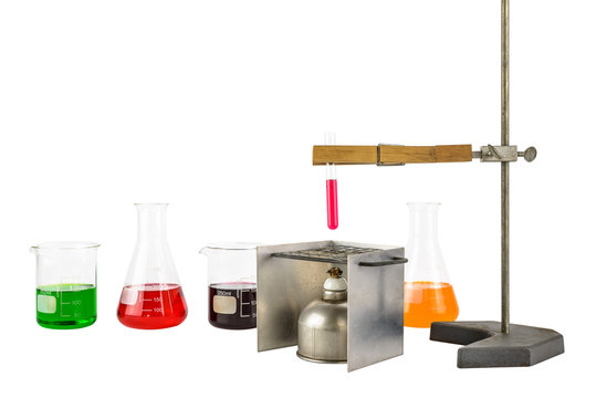 Laboratory equipment test tube holder and alcohol lamp, test tube