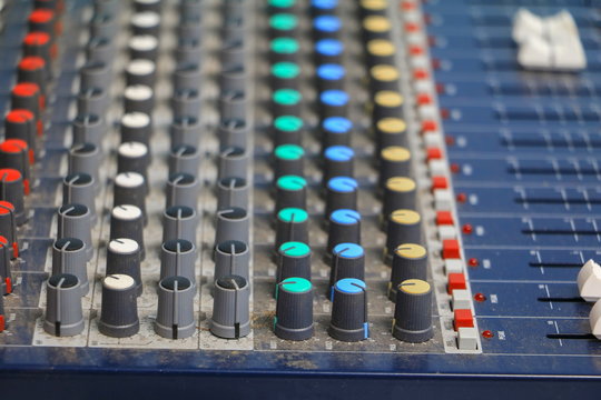 sound mixer control. equipment  old which has dust,  select focus with shallow depth of field.