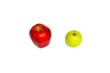 apple red with  green and water drip on white background with copy space add text