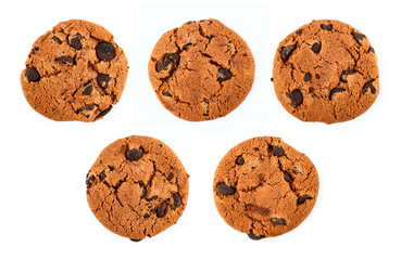 Set of сhocolate chip cookies isolated on white background