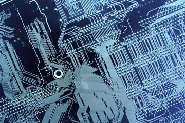 Motherboard digital chip. Circuit board. Electronic computer hardware technology.