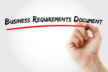 Hand writing Business Requirements Document with marker, concept background