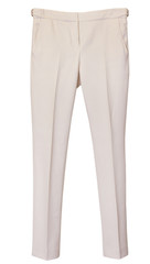 Elegant beige classic female trousers isolated.
