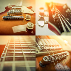 Rock guitar. Collage of close-up view parts of guitar, very popu