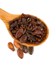 cocoa beans and nibs isolated
