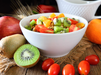 Muesli cereals with fruit for breakfast