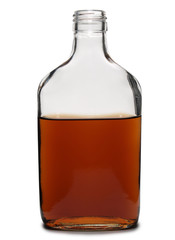 Glass with brandy and cognac on white background