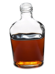 Glass with brandy and cognac on white background