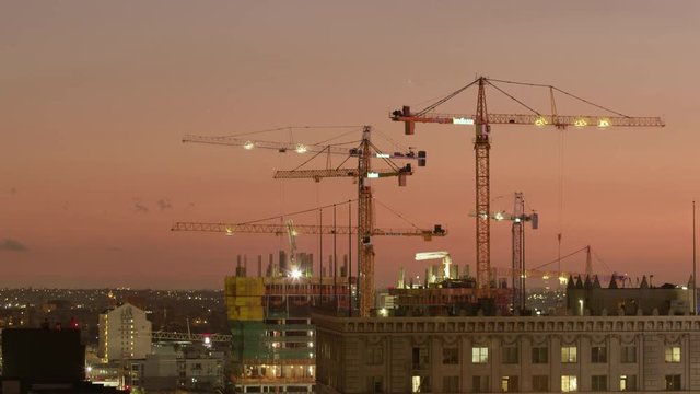 Los Angeles, California Nov. 3, 2016, Timelapse shot of construction cranes in downtown LA
