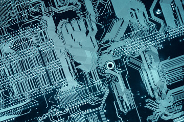 Motherboard digital chip. Circuit board. Electronic computer hardware technology.
