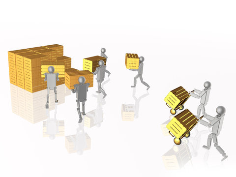 Grey robots with casegoods