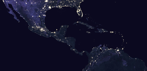 Blick auf Mittelamerika und die Karibik in der Nacht - Elements of this image furnished by Nasa