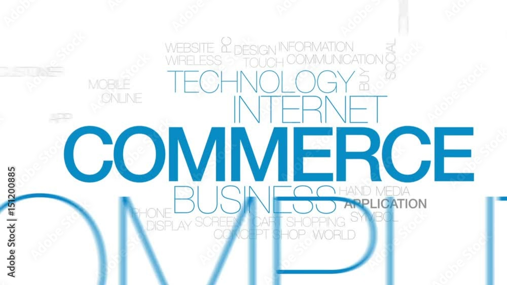 Poster commerce animated word cloud, text design animation. kinetic typography.