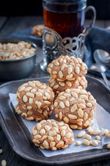 Cocoa-cookies with airy rice, selective focus