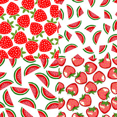 Set seamless pattern strawberry and watermelon.