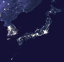 Blick auf Japan und Korea in der Nacht - Elements of this image furnished by Nasa