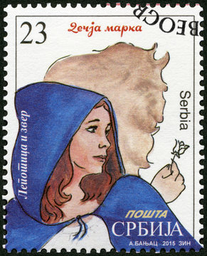 SERBIA - 2015: shows The Beauty and the Beast, series Characters from children's books