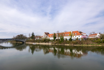 Fototapeta na wymiar .Spring trips along Danube in Bavaria, Neuburg Castle (Newcastle), Neuburg an der Donau, Germany, Europe