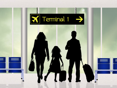 family at the terminal in airport