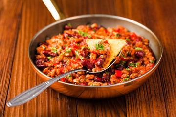 Mexican nachos with chili con carne